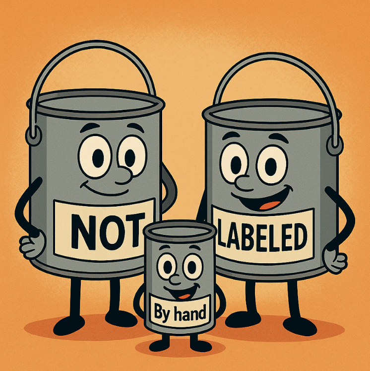 no more manual labeling Un dessin animé de pots de peinture