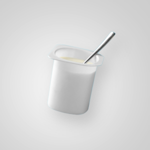 Image of a tilted plastic yogurt cup