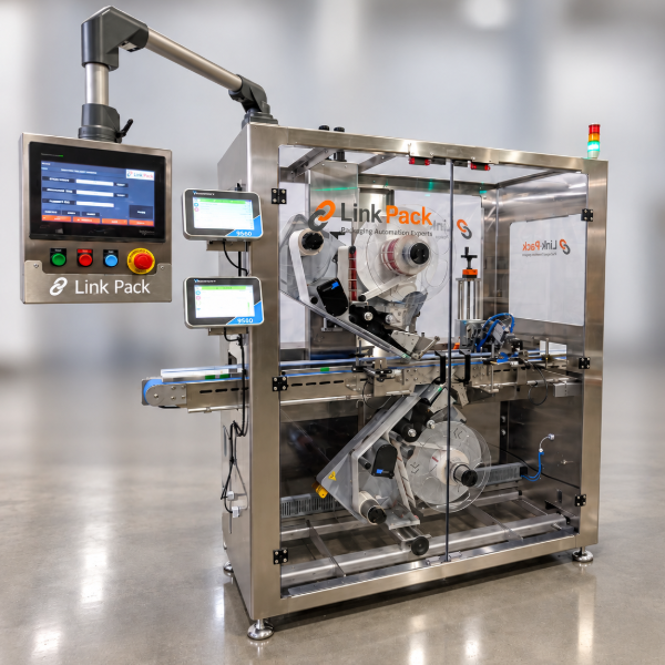 Link Pack's Automatic Simultaneous top & bottom labeler.